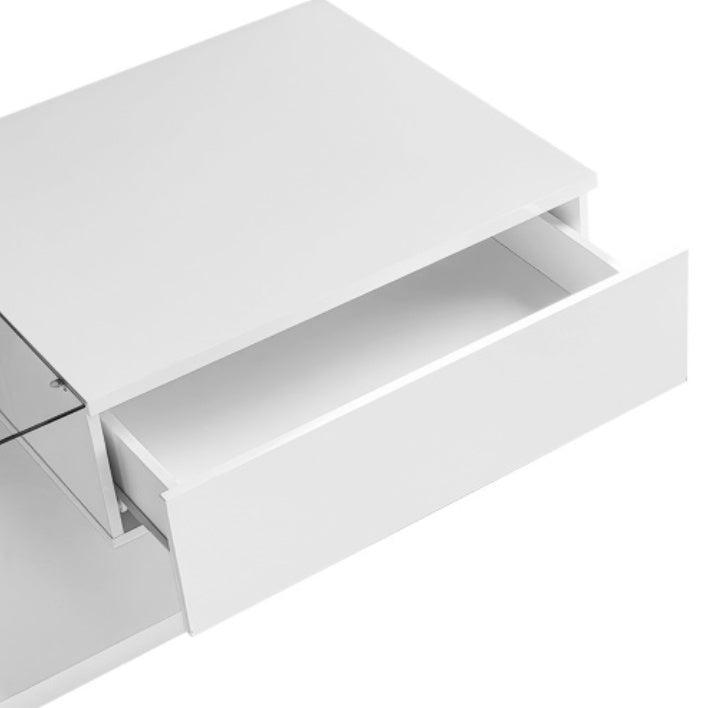 AI62 Decor High-Gloss White Coffee Table with Glass & LED