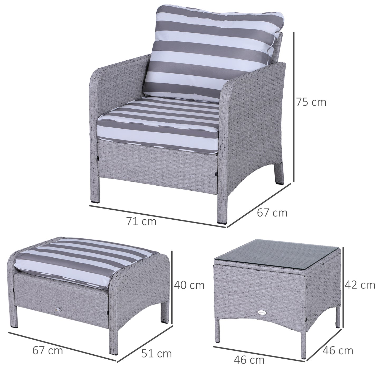 AI62 Decor 5-Piece Rattan Garden Set with Cushions & Glass Table – Grey/White