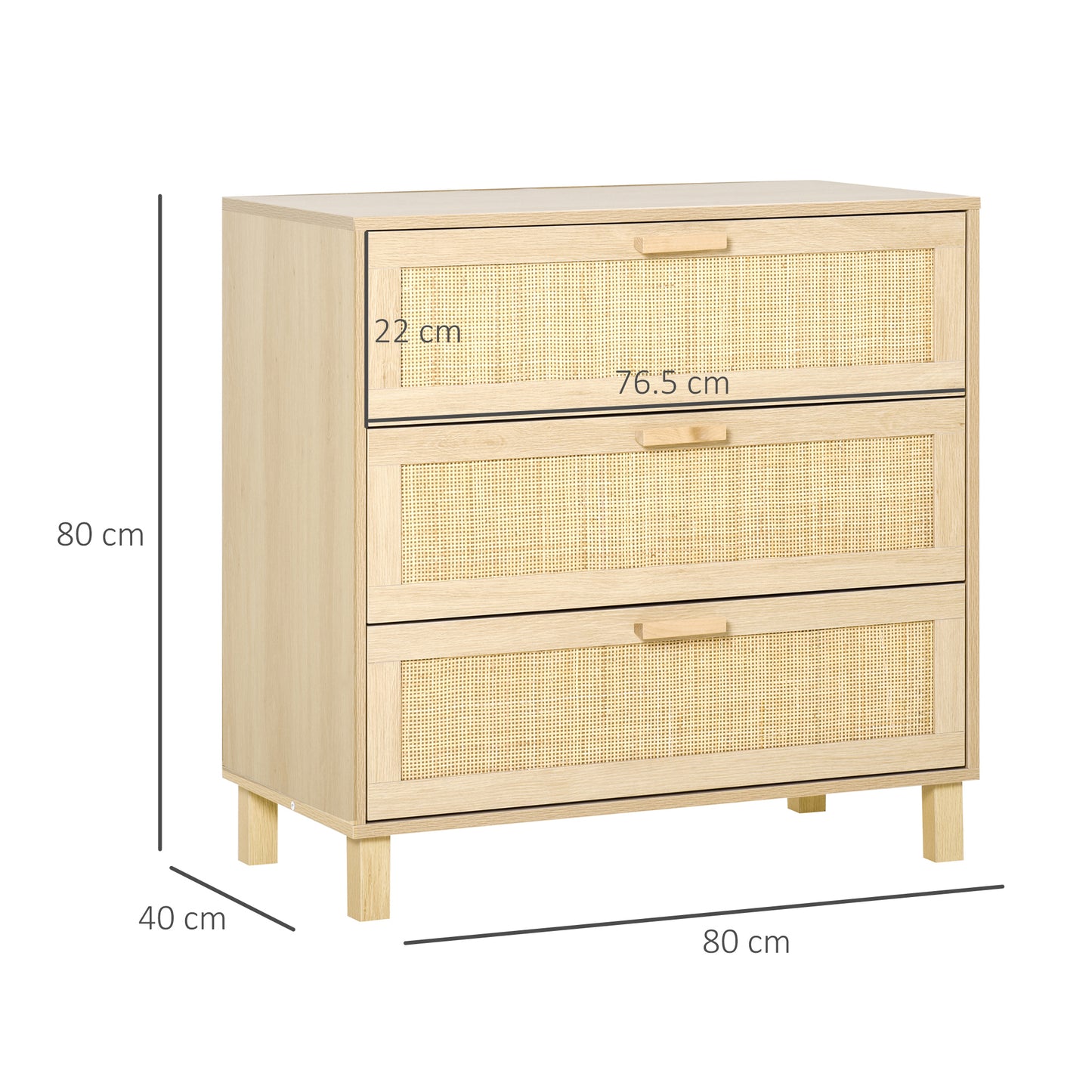 AI62 Decor Rattan 3-Drawer Chest, Boho Storage Dresser, Natural