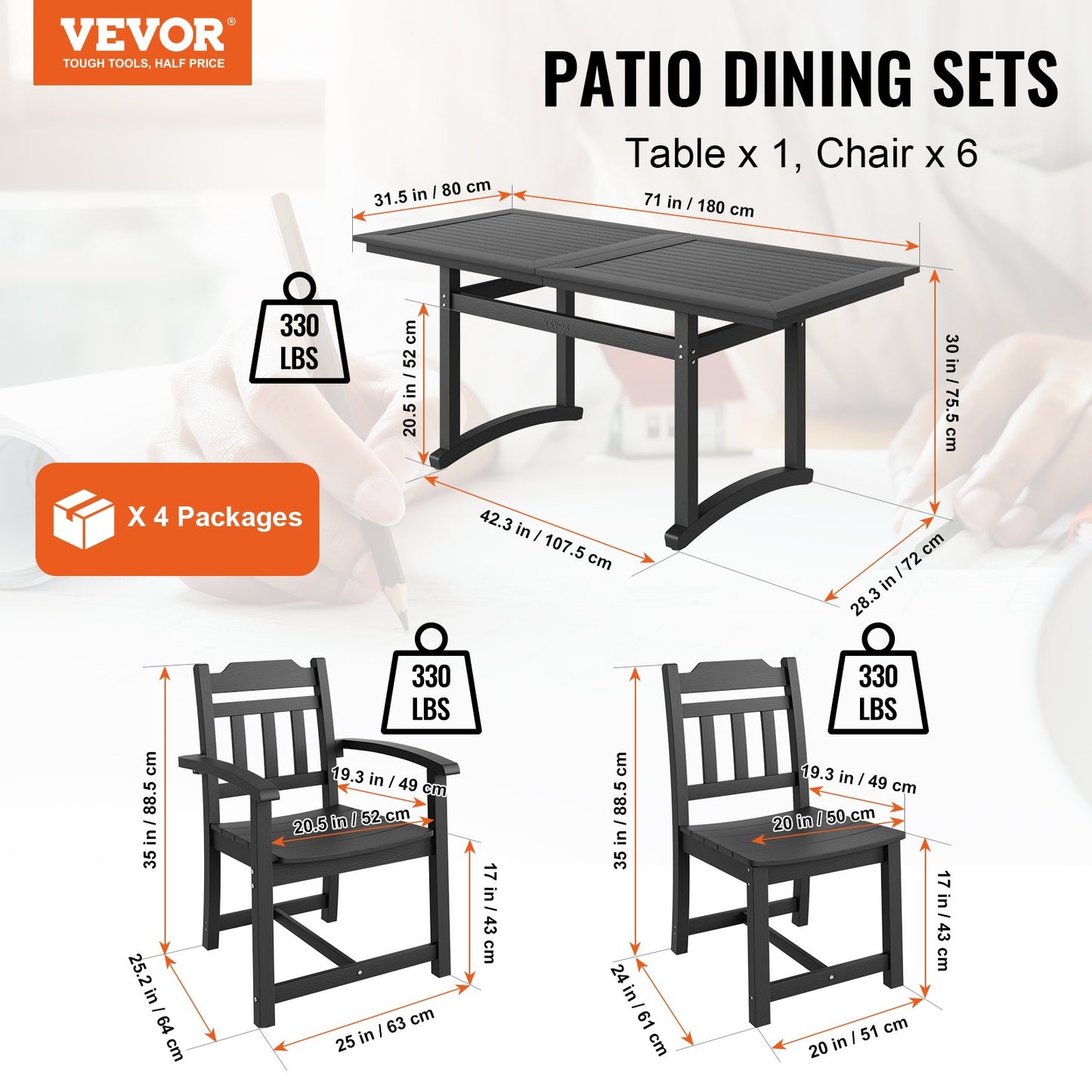 AI62 Decor 7-Piece Outdoor Patio Dining Set – Black