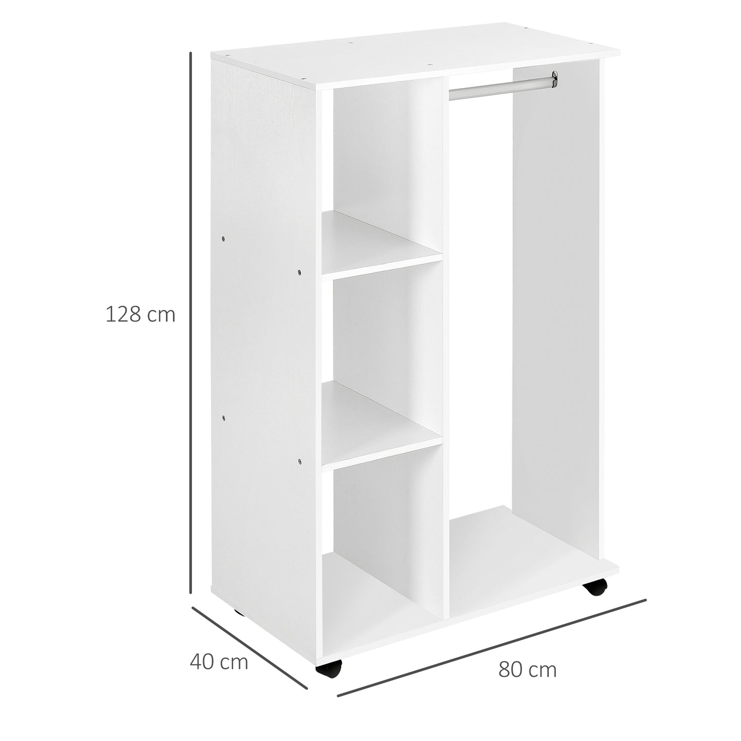 AI62 Decor Mobile Open Wardrobe with Shelves & Rail – White