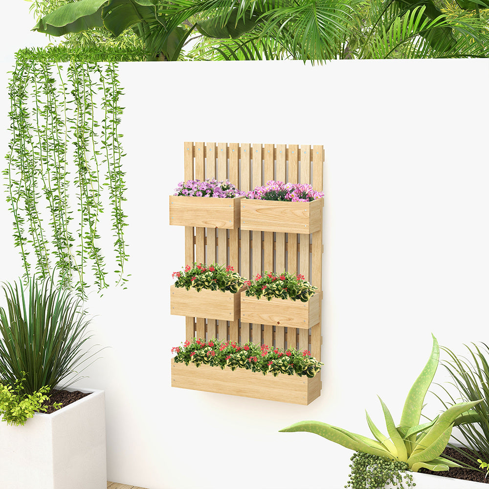 AI62 Decor 5-Box Wooden Raised Garden Bed Trellis with Drainage