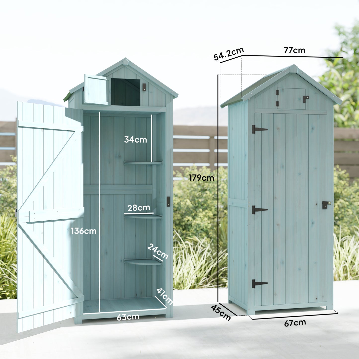 AI62 Decor Garden Shed with 3 Shelves, Outdoor Storage Cabinet – Blue