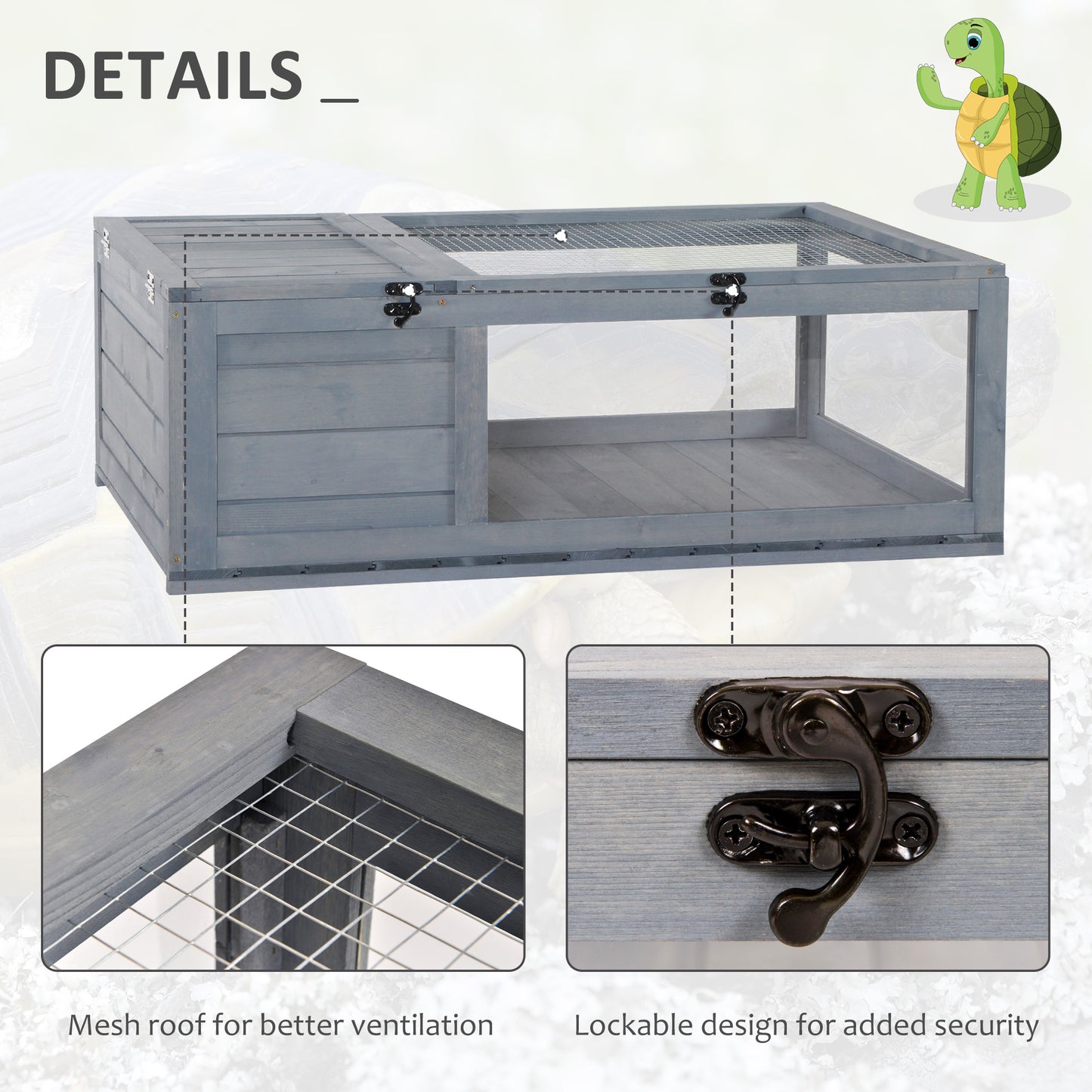 AI62 Decor PawHut Small Wooden Tortoise & Reptile House with Mesh Roofs