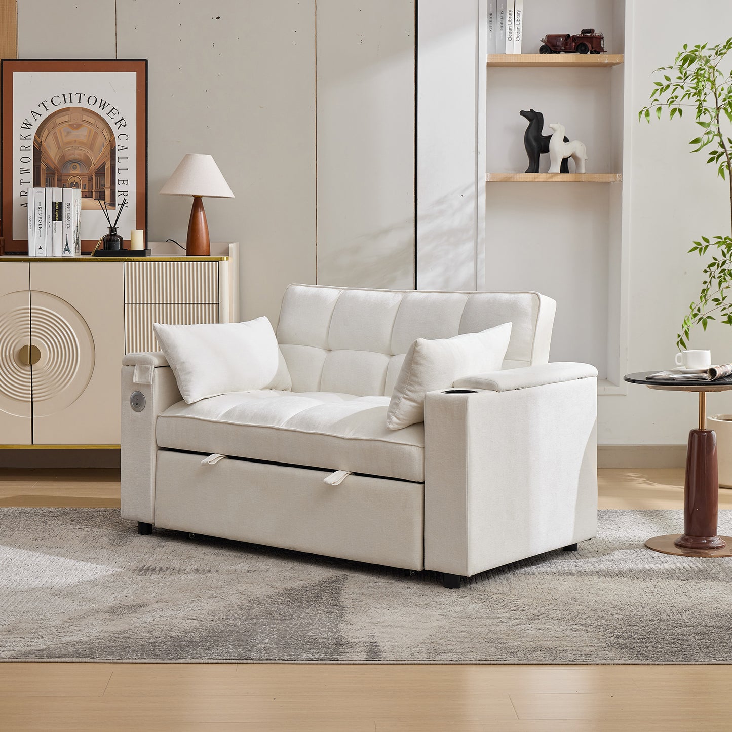 AI62 Decor Beige 2-Seater Futon Sofa