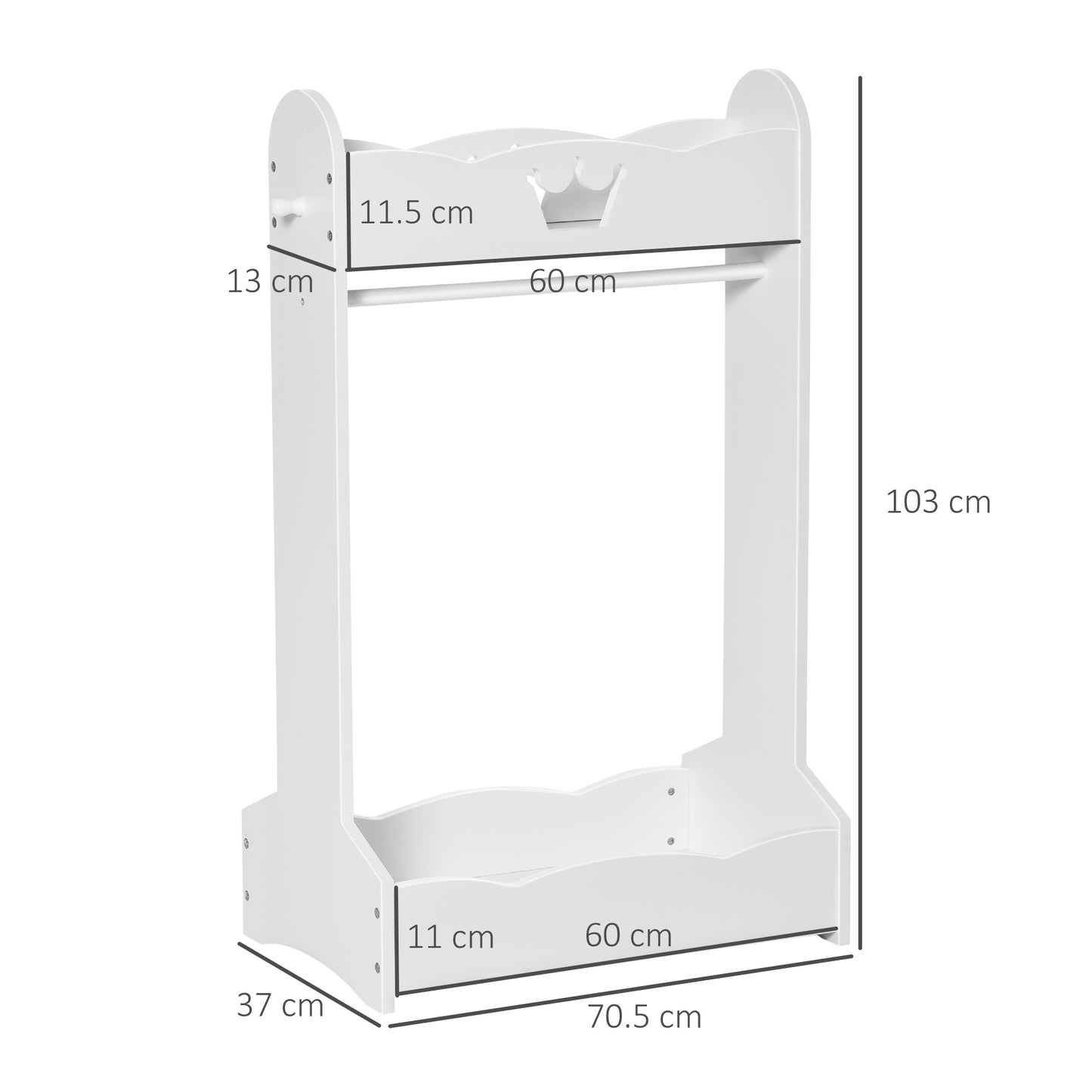 AI62 Decor Kids Wooden Clothes Rack with Shelves – Freestanding Wardrobe, White