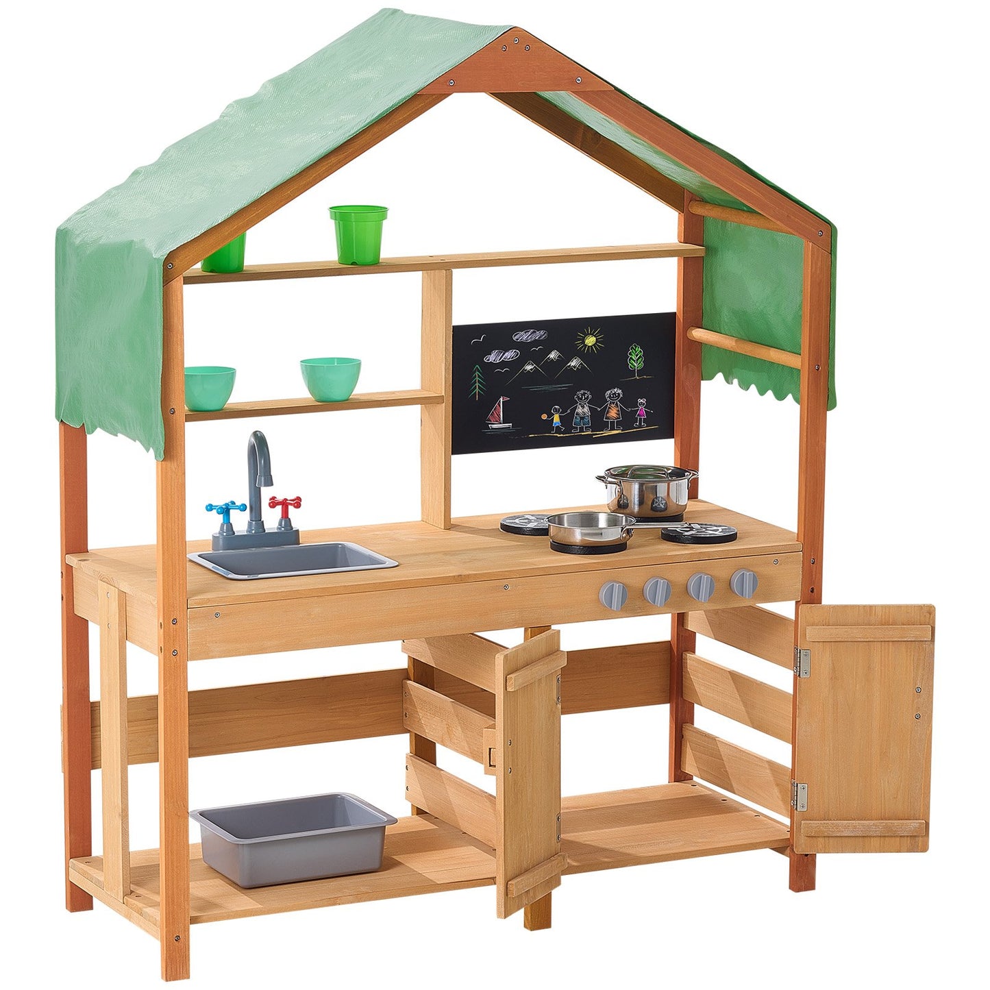 AI62 Decor Wooden Mud Kitchen for Kids with Accessories & Blackboard