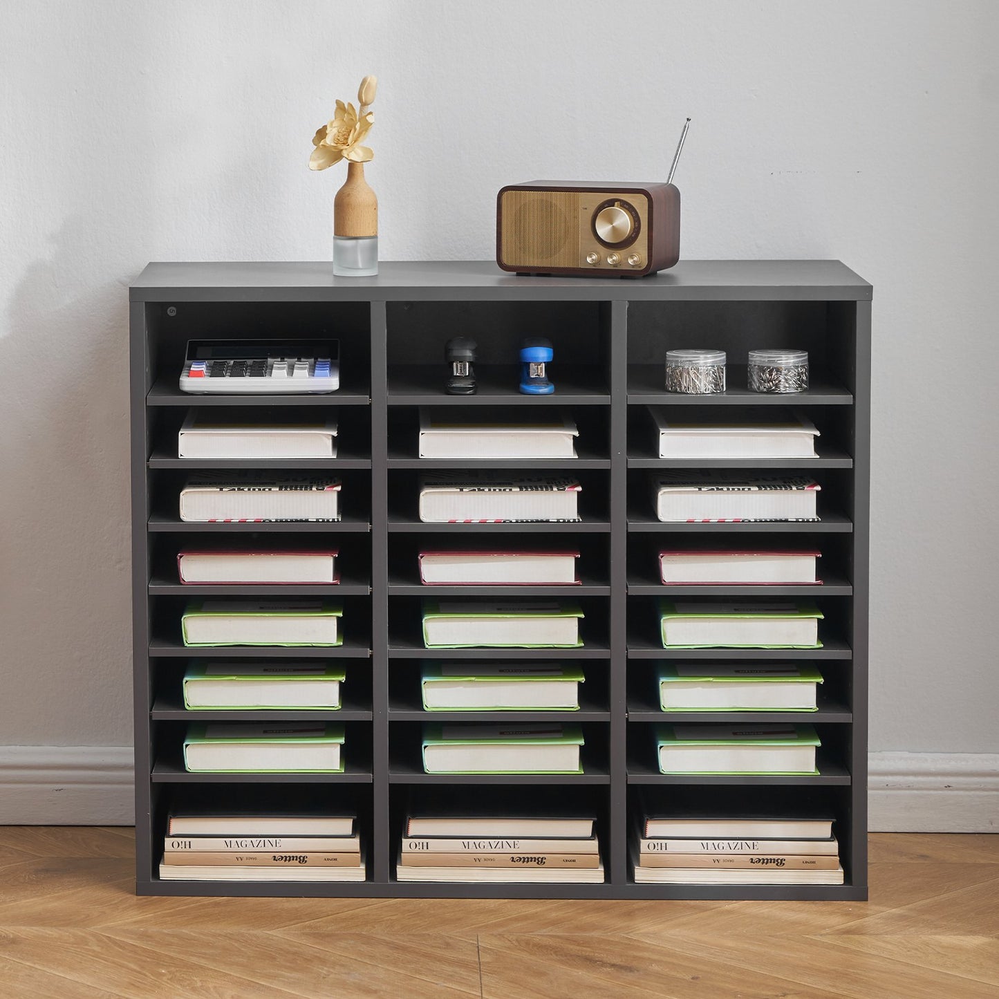 AI62 Decor Wooden Office Mailbox Sorter with 24 Slots – Grey