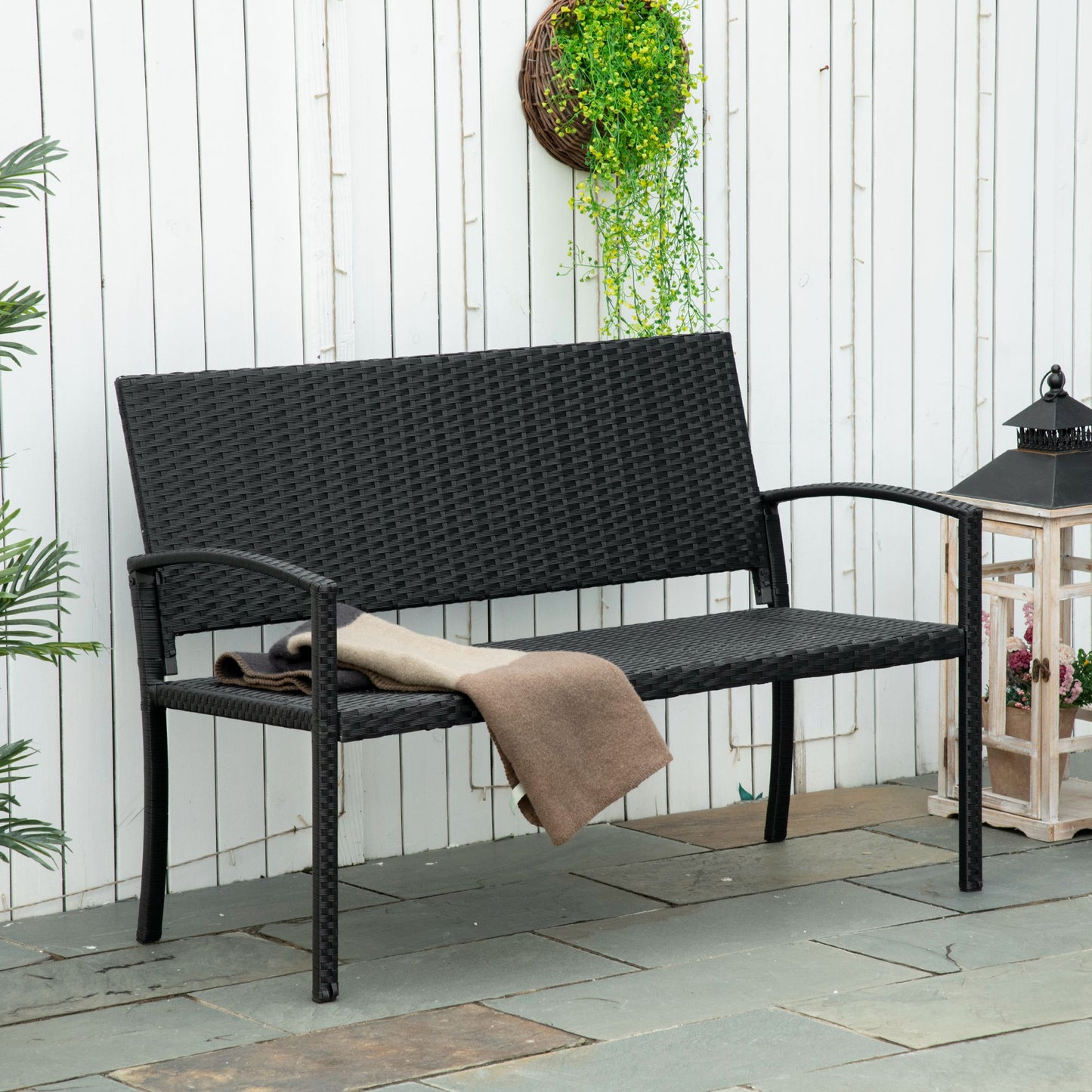 AI62 Decor All-Weather Rattan Loveseat with Backrest & Armrests