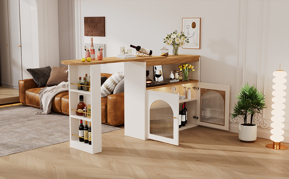 AI62 Decor White Modern Extendable Dining & Bar Table with Swivel & Adjustable LED Strip