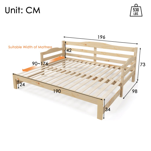 AI62 Decor Single Daybed with Pull-Out Trundle – 90 x 190 cm