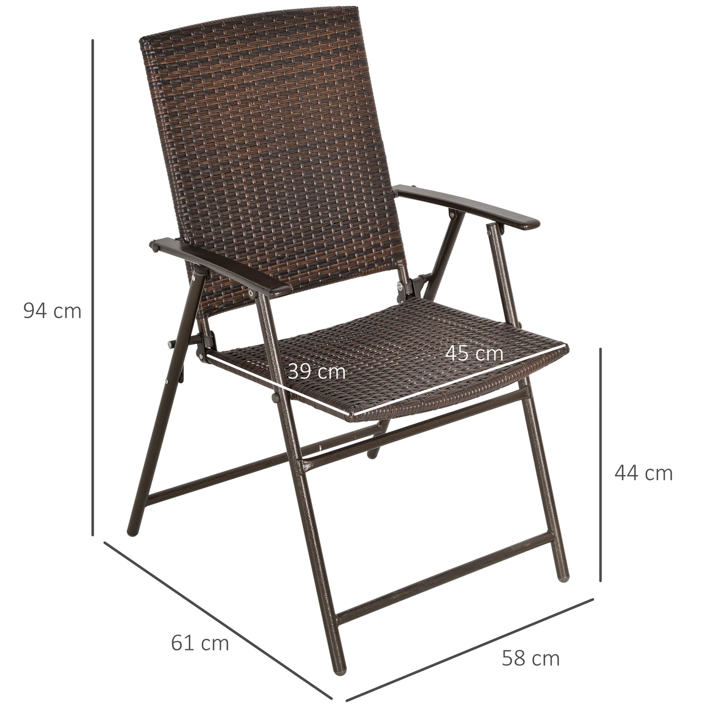 AI62 Decor Set Of Two Folding Rattan Seat Chairs - Brown