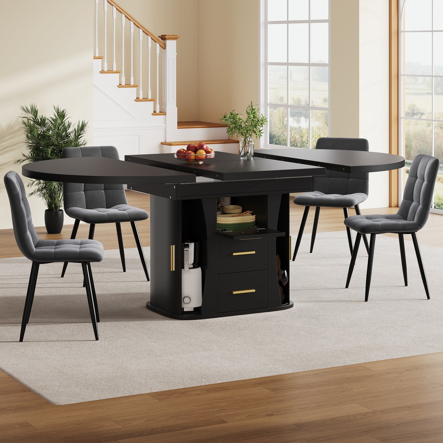 AI62 Decor Black Extendable Dining Table
