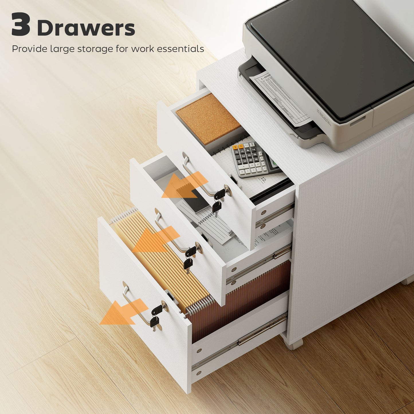 AI62 Decor Three Drawer Wood-Effect Filing Cabinet - White