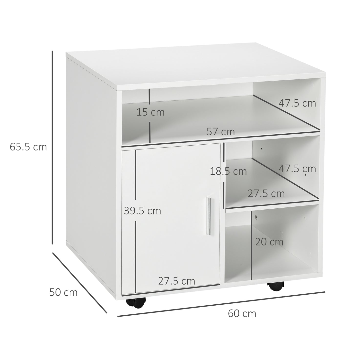 AI62 Decor Mobile Printer Stand with Storage & Wheels – White (60 x 50 x 65.5 cm)