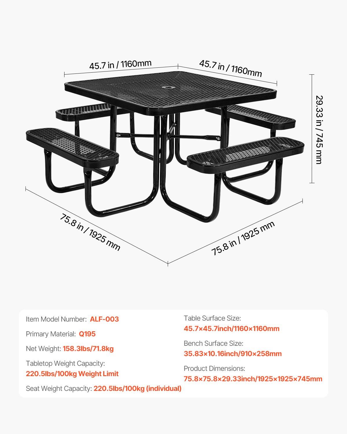 AI62 Decor Outdoor Picnic Table & Bench Set – Black