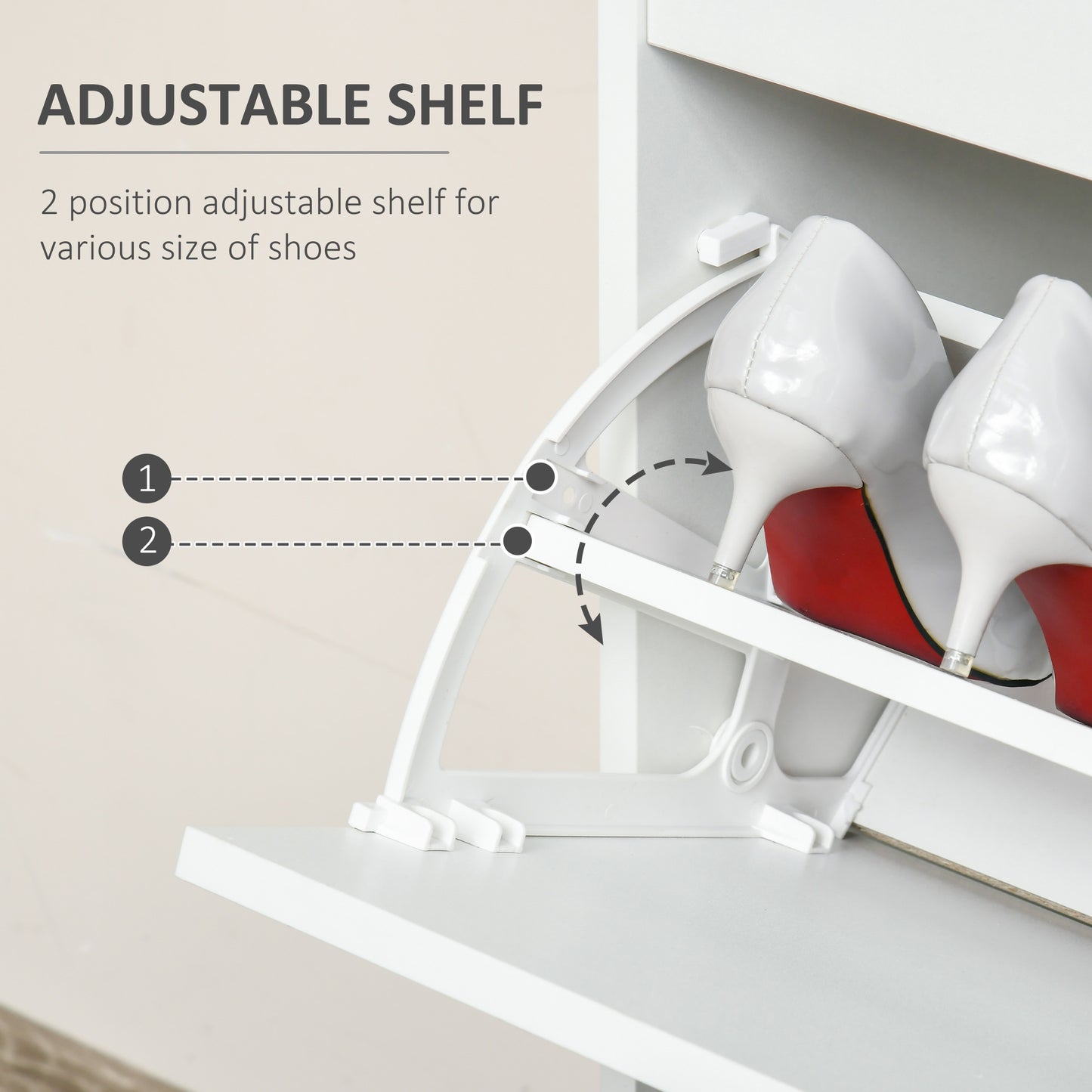 AI62 Decor Slim White Shoe Cabinet with Drawer & Adjustable Shelf – 16-Pair Capacity