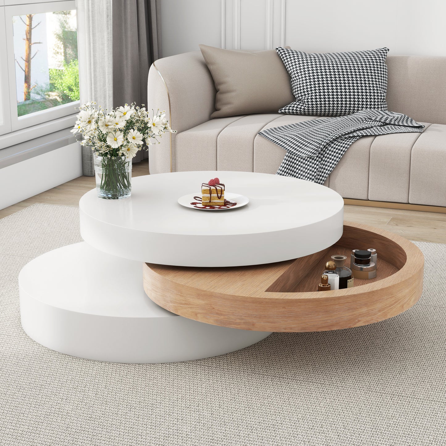 AI62 Decor Round 3-Tier Rotating Coffee Table with Storag