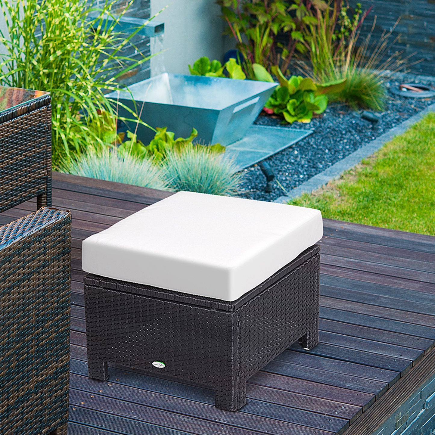 AI62 Decor Rattan Outdoor Wicker Ottoman with Cushion