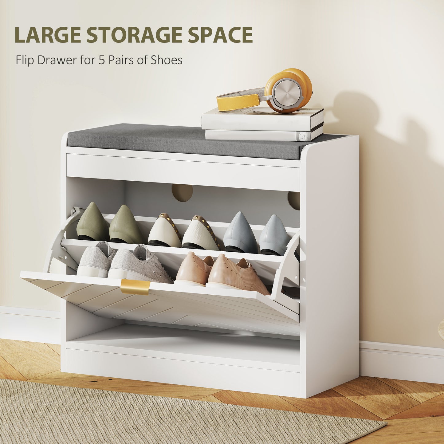 AI62 Decor Shoe Storage Bench with Seat & Flip Drawer