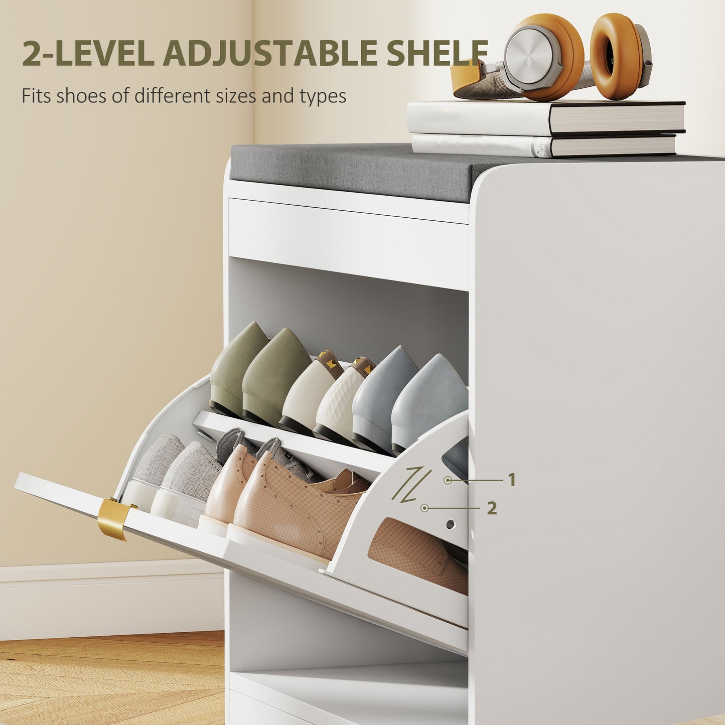 AI62 Decor Shoe Storage Bench with Seat & Flip Drawer