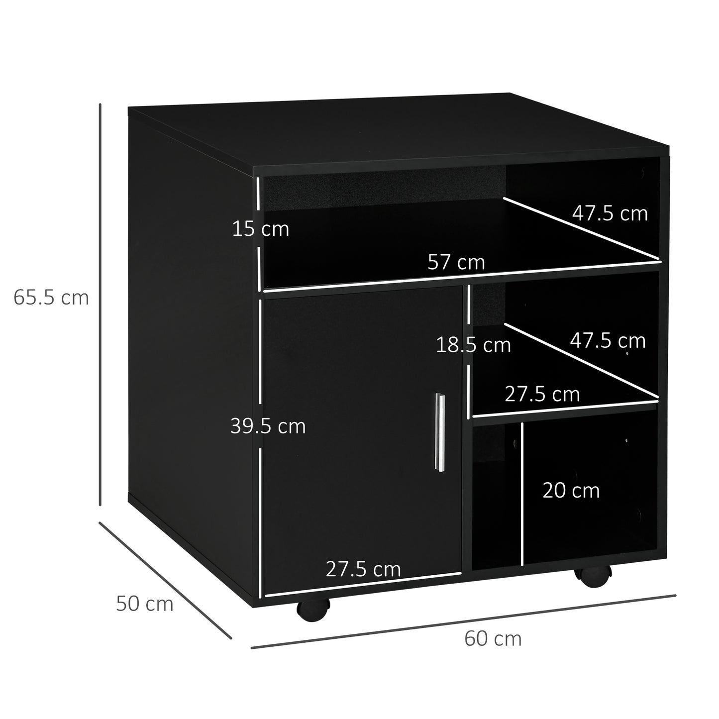 AI62 Decor Mobile Printer Stand with Storage & Wheels – Black (60x50x65.5 cm)