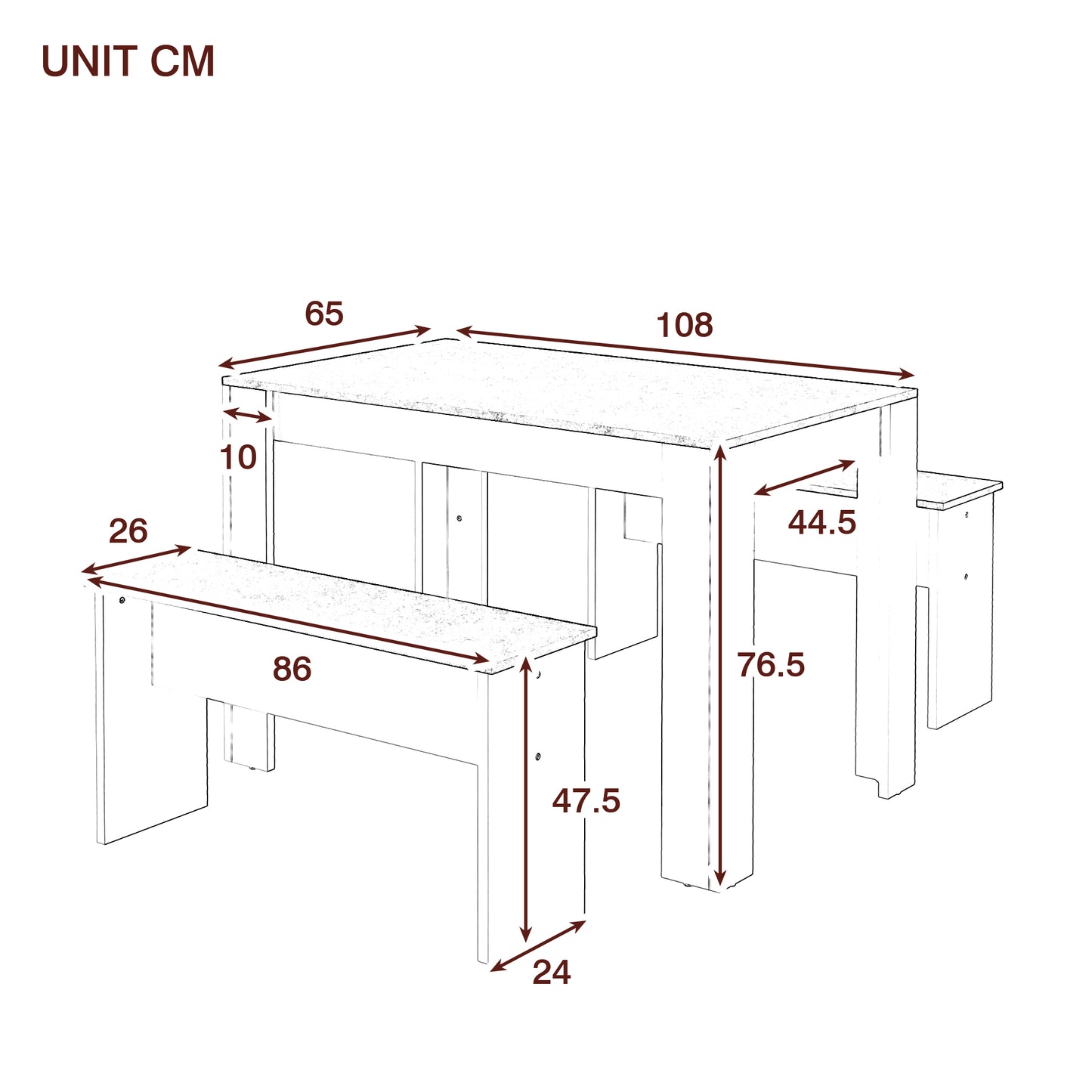 AI62 Decor Dining Table Set with 2 Benches