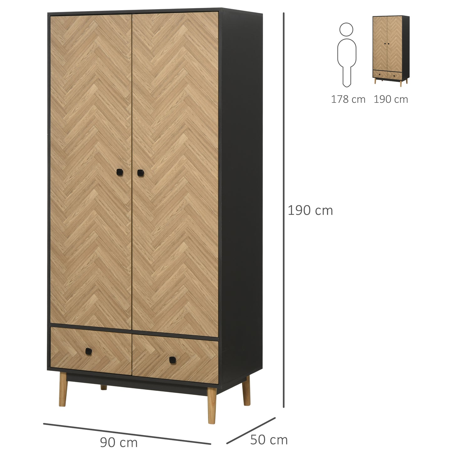 AI62Decor Modern Wardrobe Cabinet with Shelves, Hanging Rod & Drawers