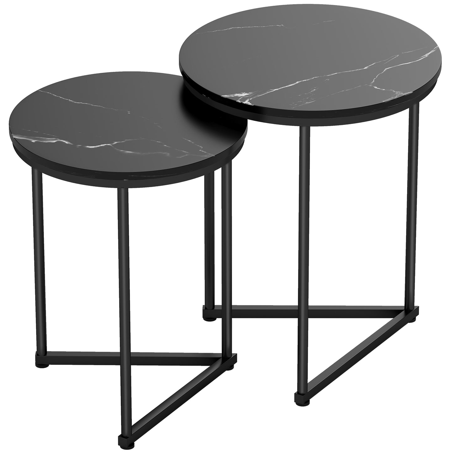 AI62 Decor Set Of Two Marble-Effect Nest Of Tables - Black Marble Effect