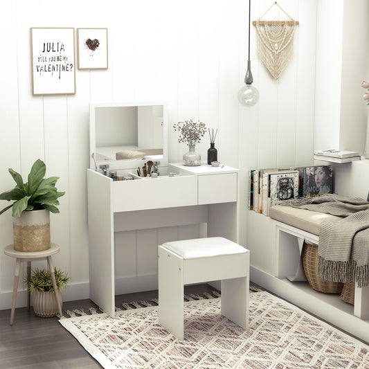 AI62 Decor Vanity Table Set with Flip-Up Mirror & Stool