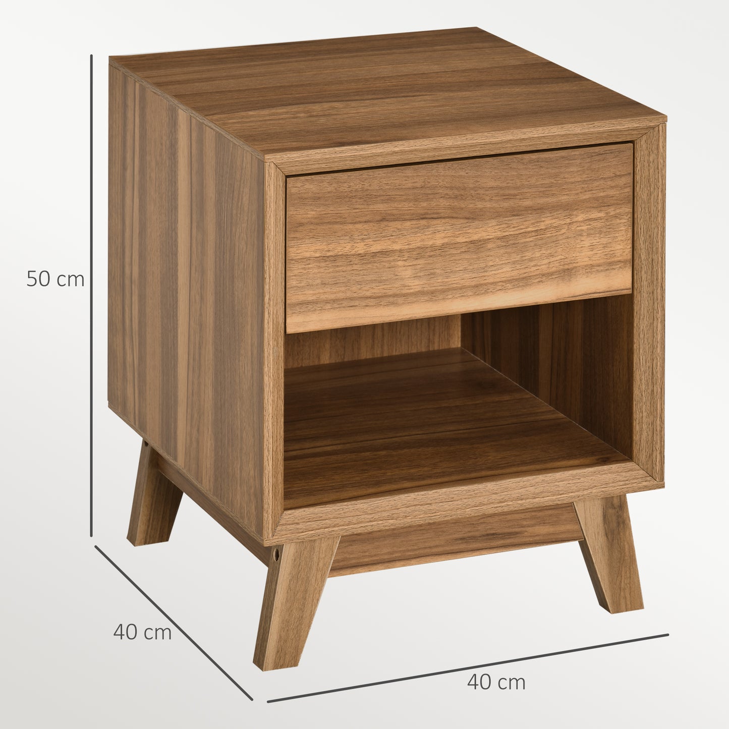 AI62 Decor Modern Bedside Table with Drawer & Shelf – Walnut Brown