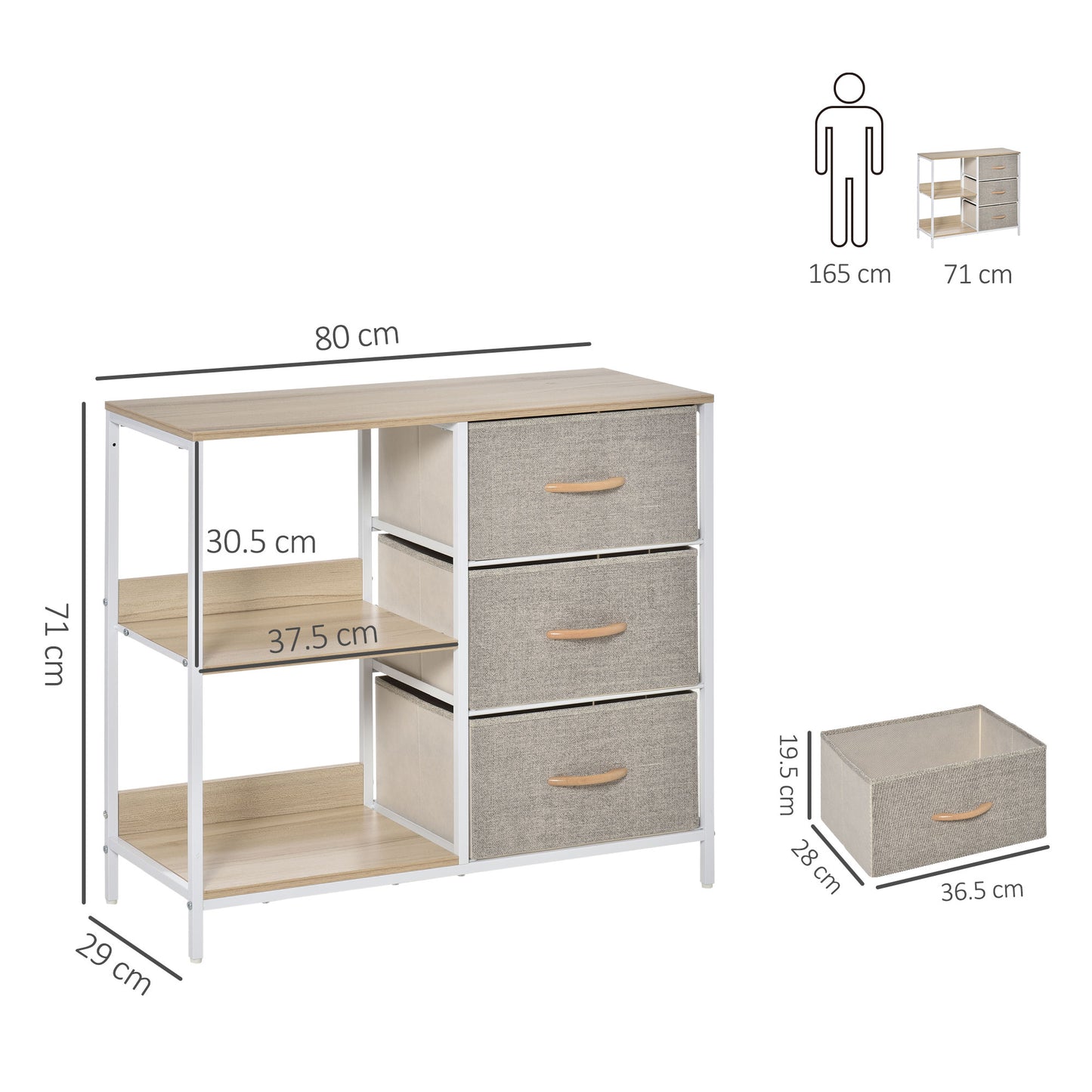 AI62 Decor 3-Drawer Chest with 2 Shelves – Beige Storage Cabinet