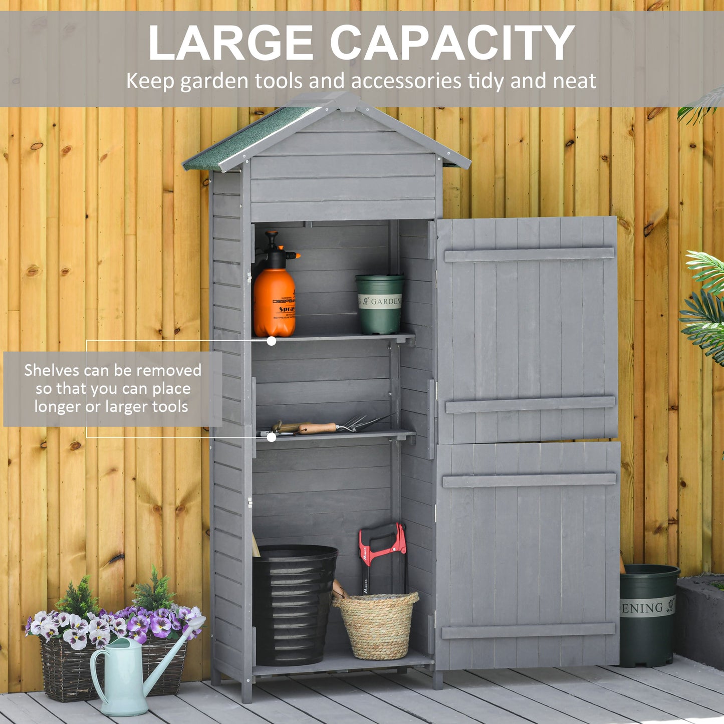 AI62 Decor Wooden Garden Storage Shed with Shelves & Lockable Doors