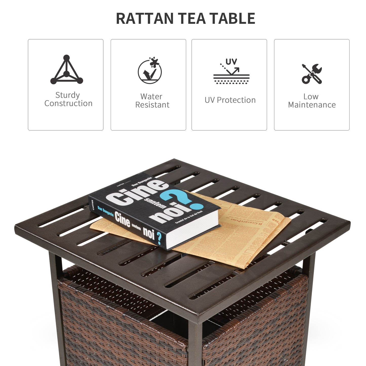 AI62 Decor Rattan Outdoor Coffee Table with Umbrella Hole