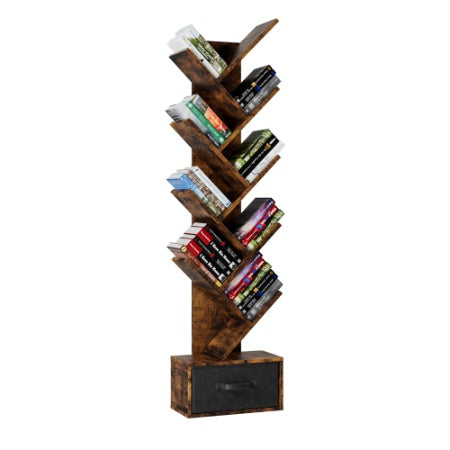 AI62 Decor 9-Tier Tree Bookshelf with Drawer for Living Room & Office
