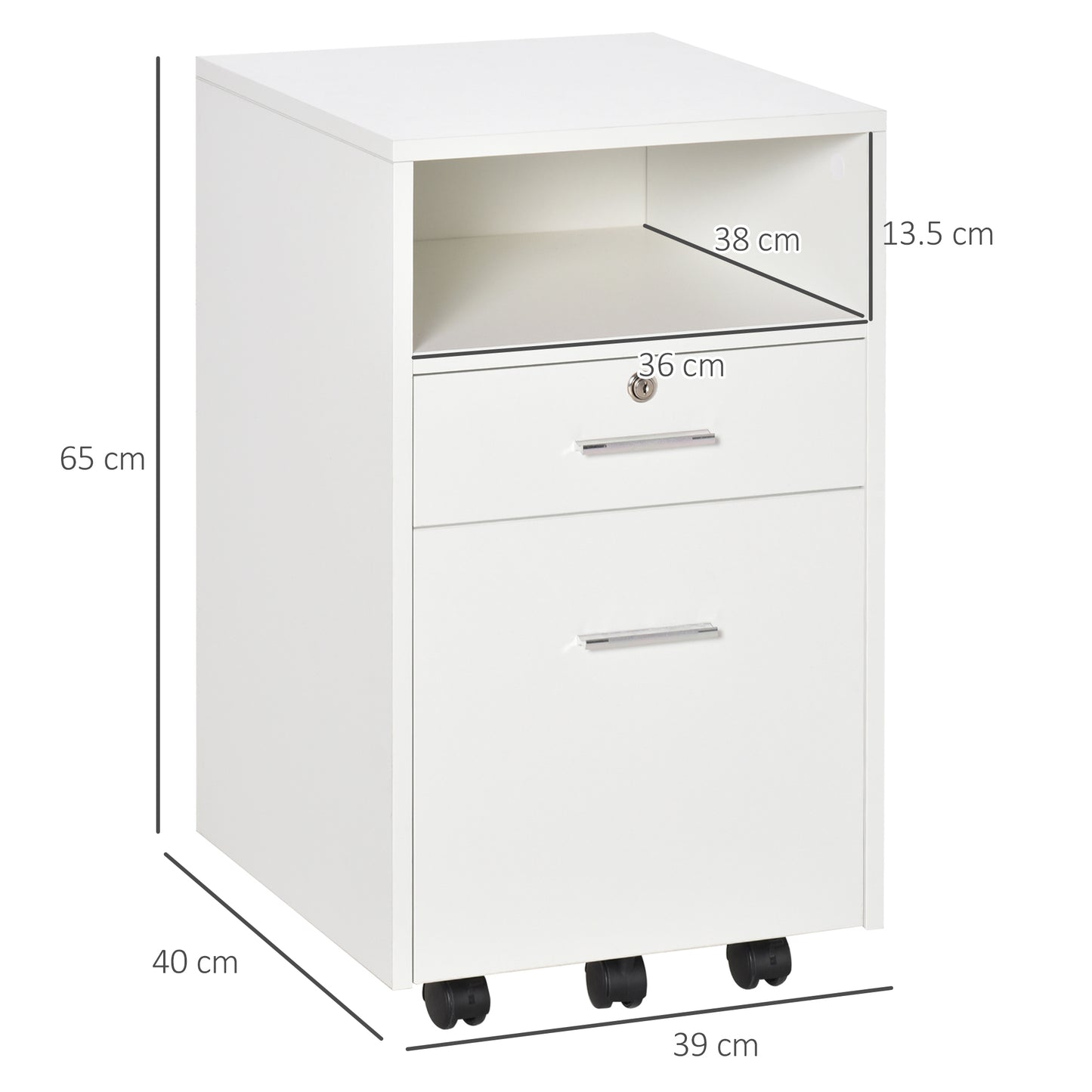 AI62 Decor White Two-Drawer Filing Cabinet with Lock & Wheels by Vinsetto