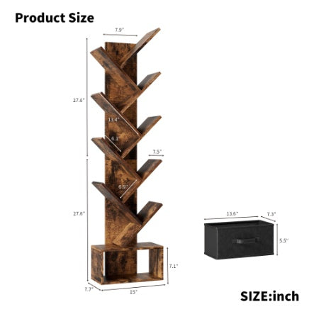 AI62 Decor 9-Tier Tree Bookshelf with Drawer for Living Room & Office