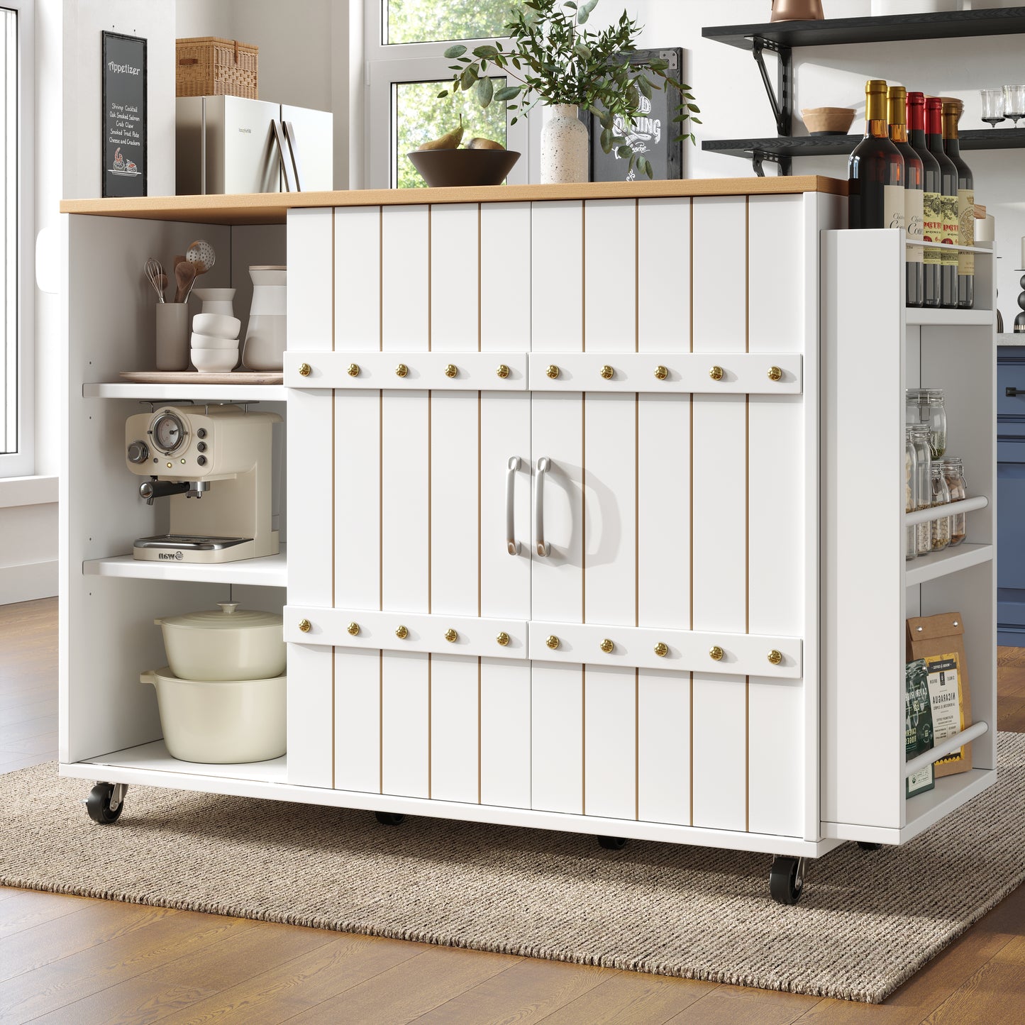 AI62 Decor  White Kitchen Trolley with Spice Rack & Castors