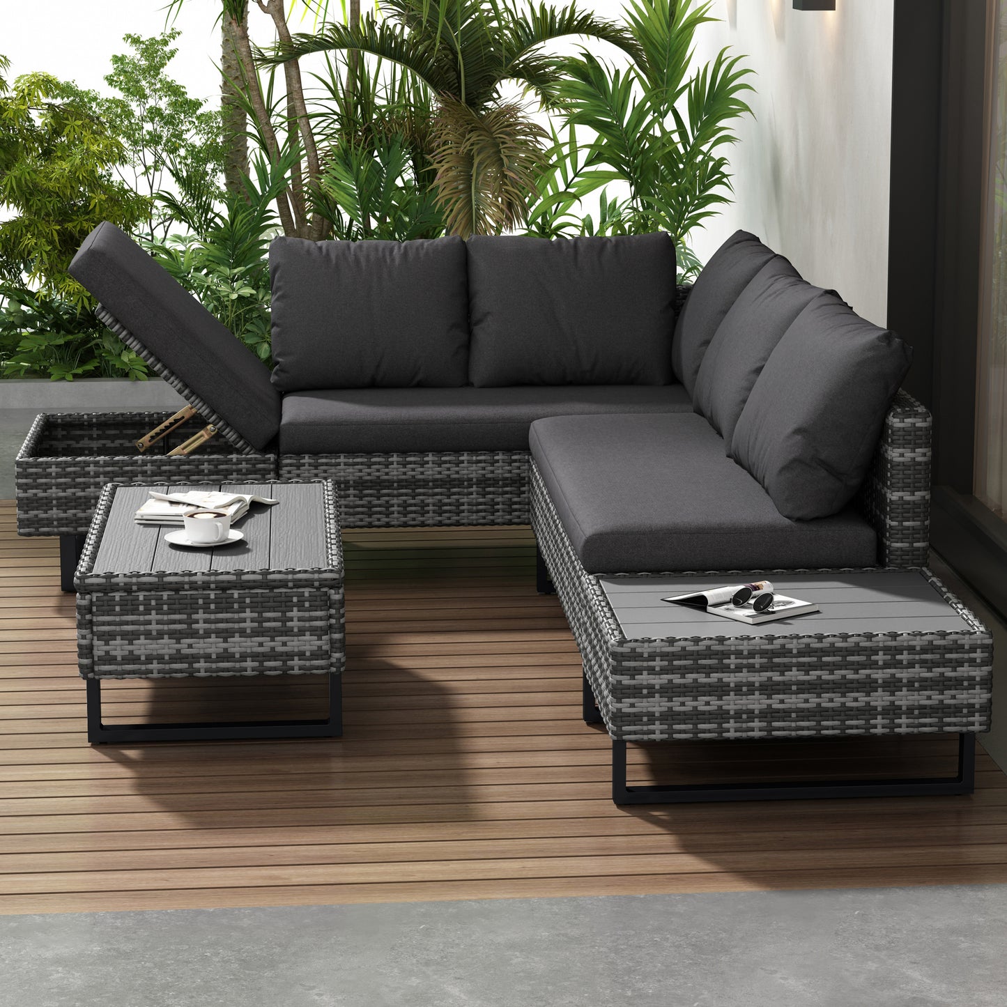 AI62 Decor Poly Rattan Garden Lounge Set for 4–5 People with Corner Sofa