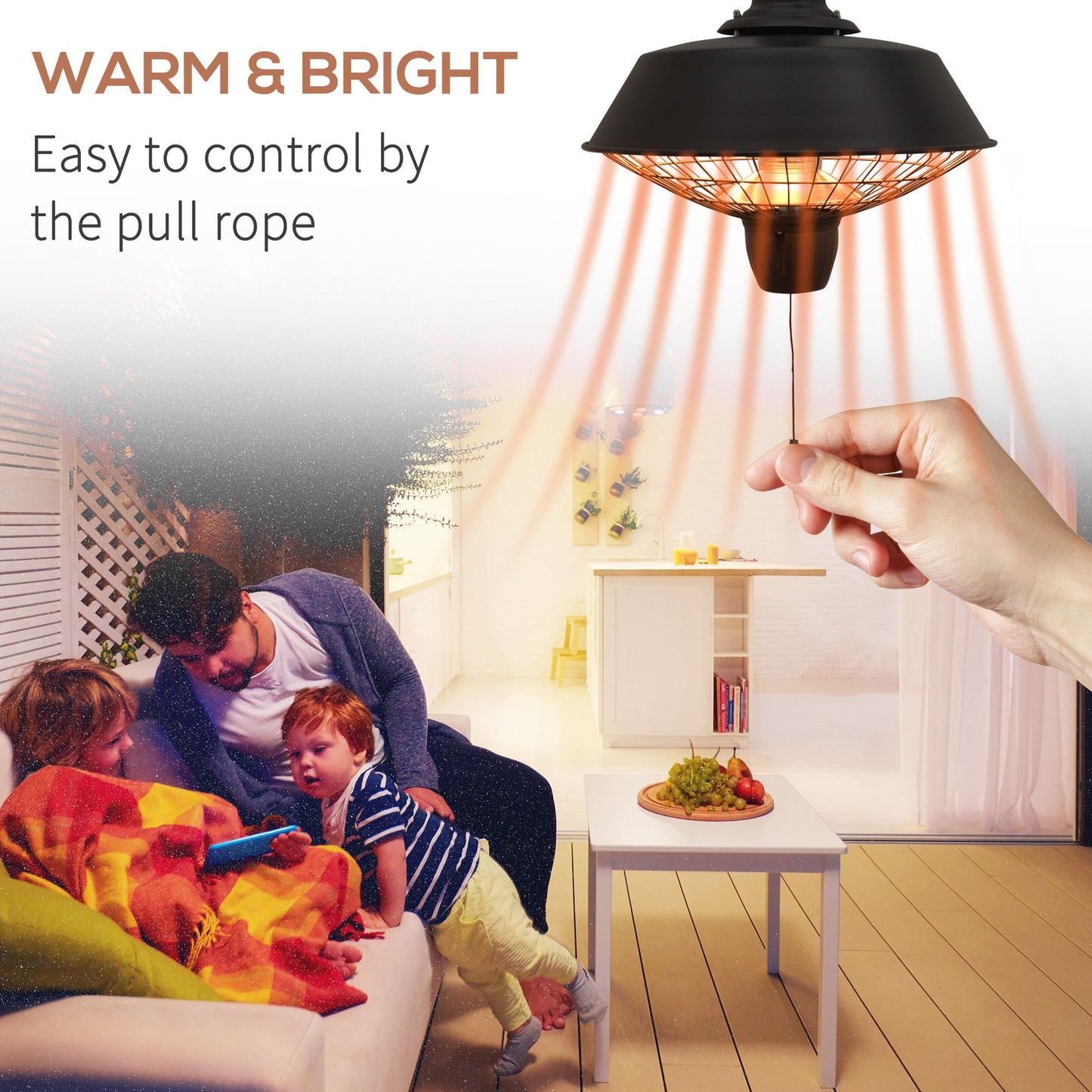 AI62 Decor 2100W Outdoor Halogen Ceiling Heater & Patio Warmer – Black
