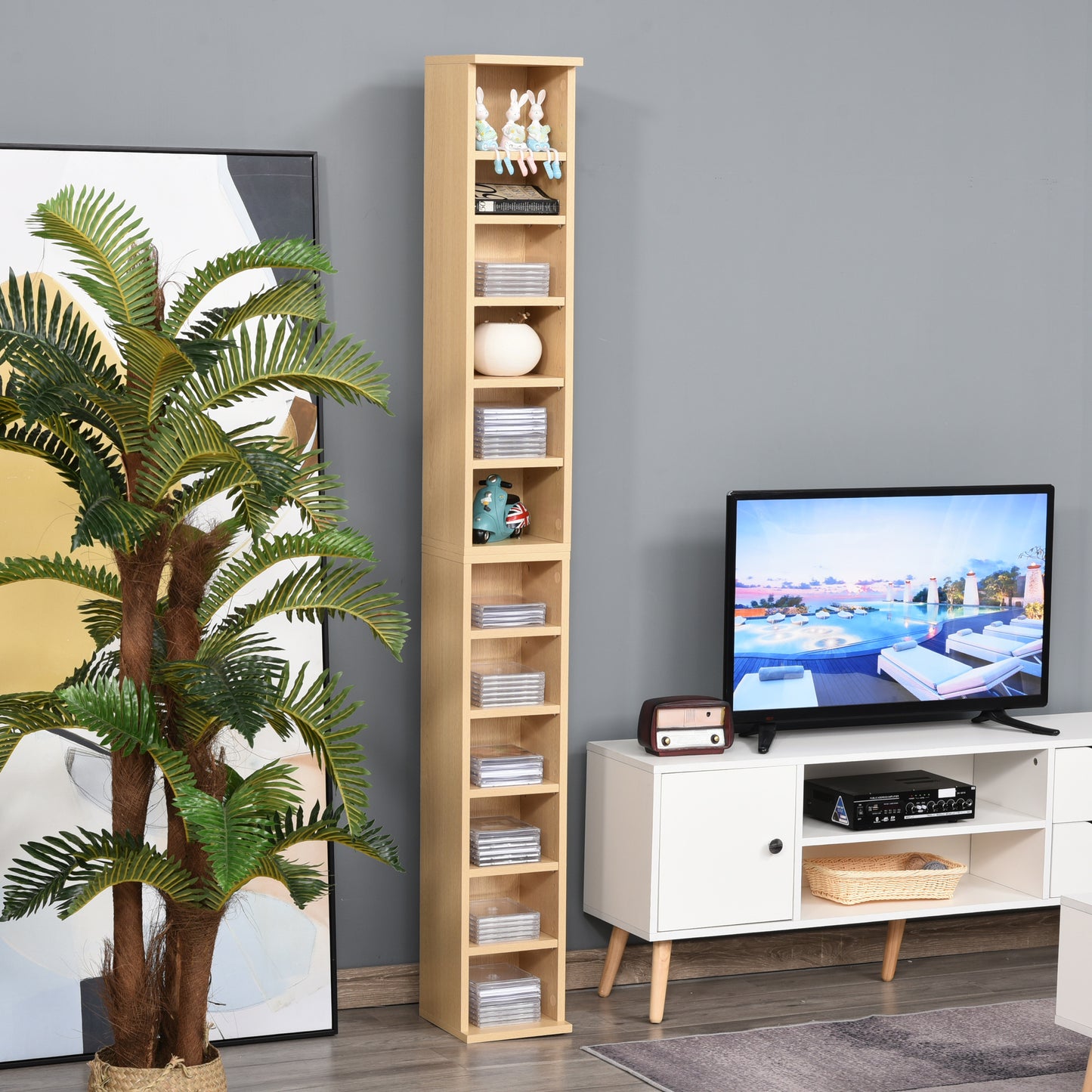 AI62 Decor Here’s a short version of the title:  204-CD Media Storage Shelf Set of 2, Adjustable Natural Wood Rack