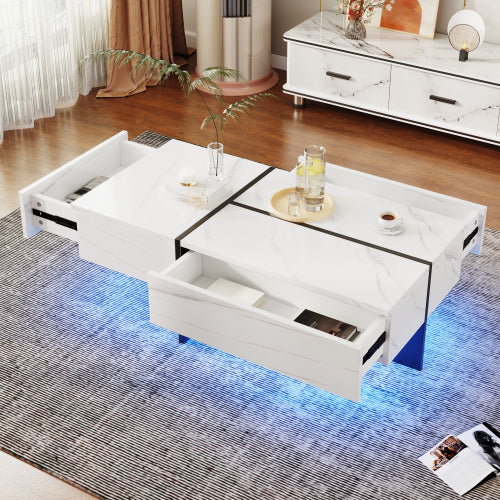 AI62 Decor High Gloss White Marble Coffee Table with LED
