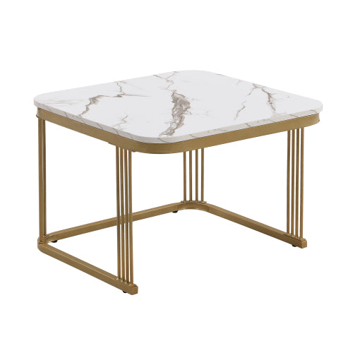 AI62 Decor High Gloss Marble Nesting Coffee Tables with Gold Accents