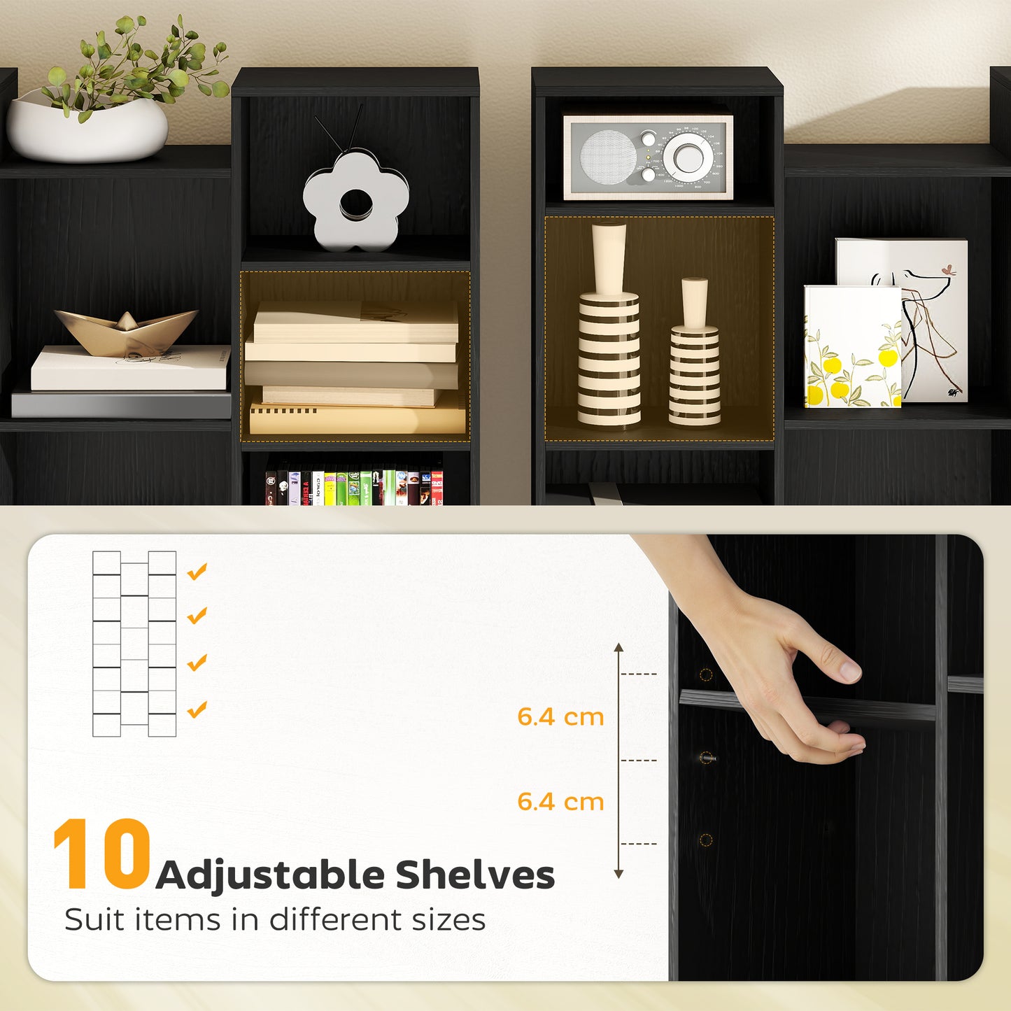 AI62 Decor 21-Compartment Black Bookshelf