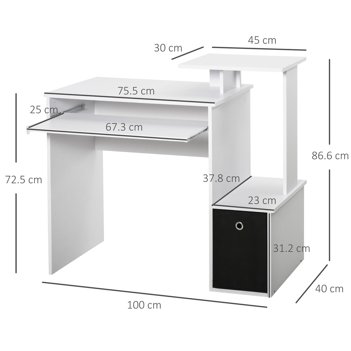 AI62 Decor Computer Desk with Keyboard Tray & Storage Drawer – White