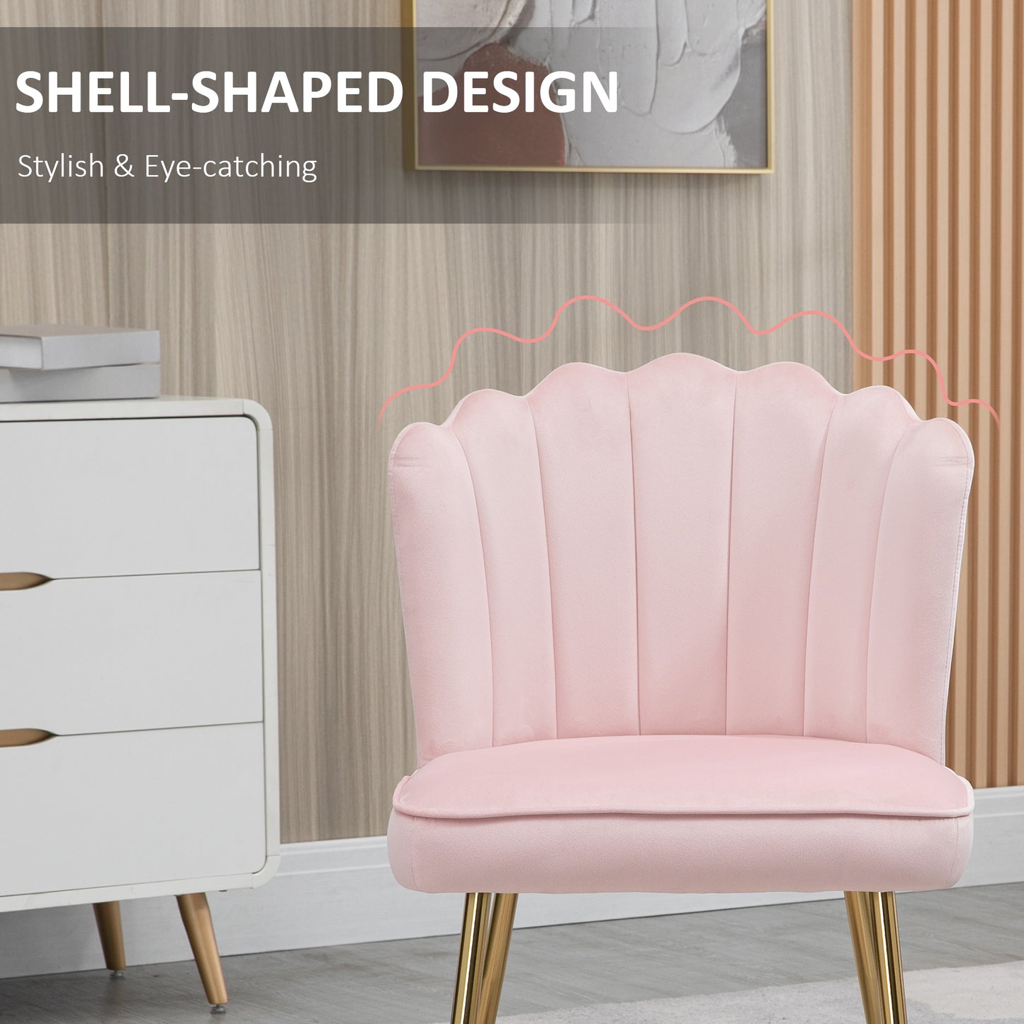 AI62 Decor Velvet-Feel Shell Accent Chair - Pink