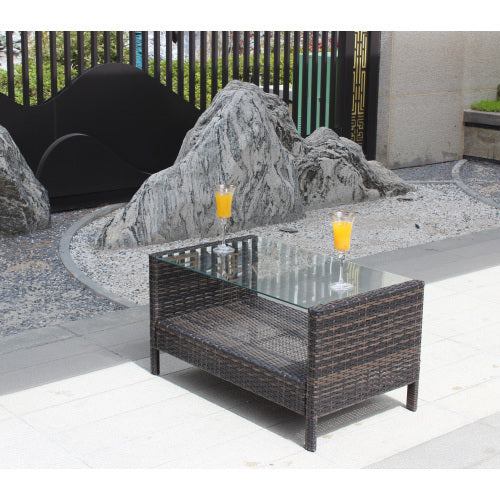 AI62 Decor Outdoor Patio Coffee Table with Tempered Glass