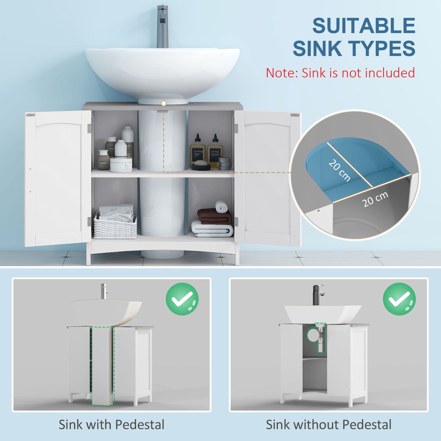 AI62 Decor Kleankin Under-Sink Bathroom Cabinet with Adjustable Shelves – White