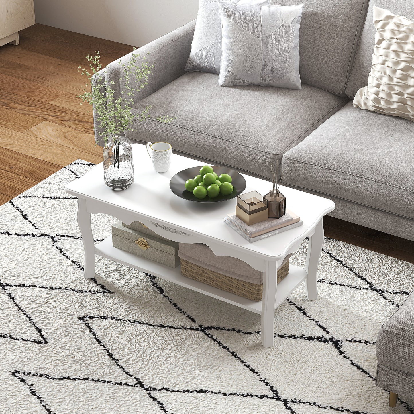 AI62 Decor White Coffee Table with Storage Shelf