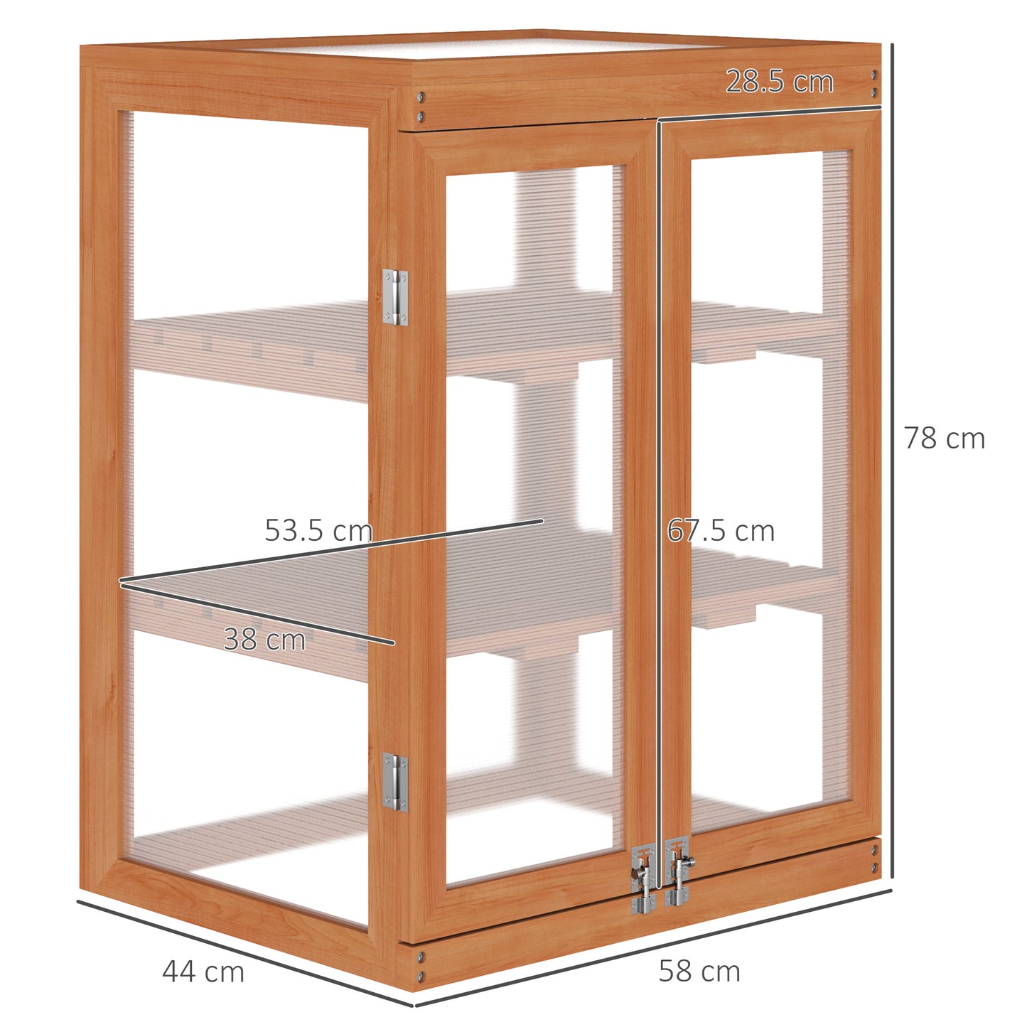 AI62 Decor 3-Tier Wood & Polycarbonate Garden Greenhouse with Storage Shelf – Orange